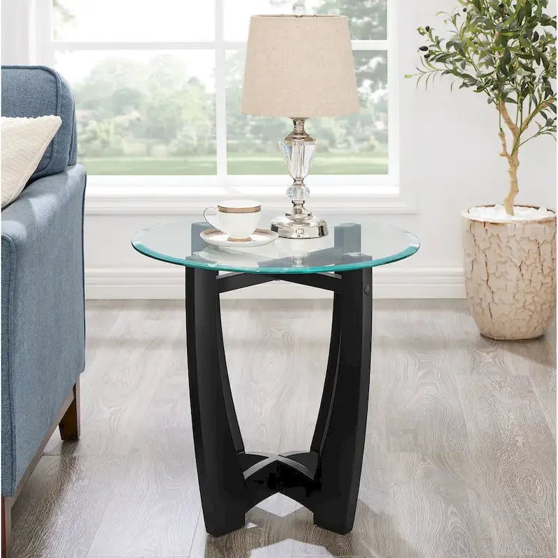 23.5 inch round glass coffee table