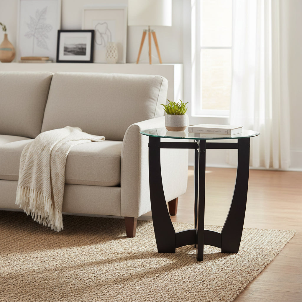 Table basse ronde en verre de 23,5 pouces