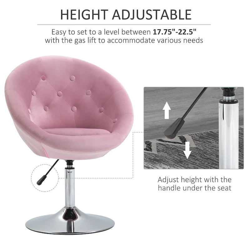 Fauteuil pivotant d'appoint de 66 cm en polyester effet velours – Siège rembourré, capacité de 120 kg, rose