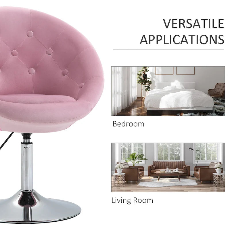 Fauteuil pivotant d'appoint de 66 cm en polyester effet velours – Siège rembourré, capacité de 120 kg, rose