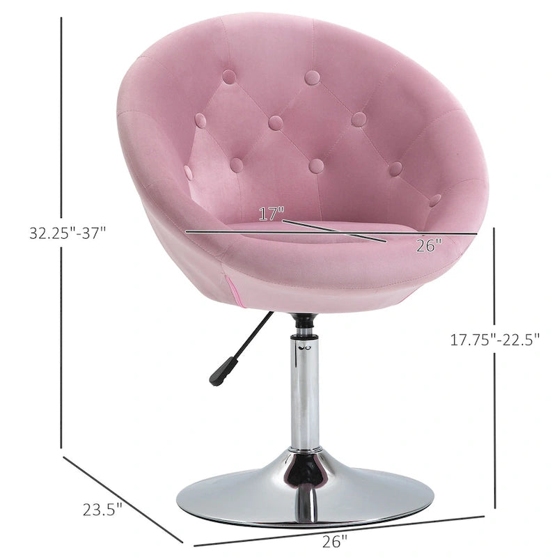 Fauteuil pivotant d'appoint de 66 cm en polyester effet velours – Siège rembourré, capacité de 120 kg, rose