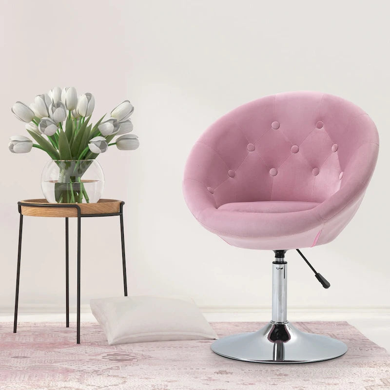 Fauteuil pivotant d'appoint de 66 cm en polyester effet velours – Siège rembourré, capacité de 120 kg, rose