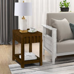 Table d'appoint de ferme rectangulaire de 25 pouces avec étagère de rangement, table d'appoint de canapé avec pieds en bois massif pour salon, chambre, bureau