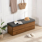 Banc de rangement pour chaussures d'entrée 49 po avec portes doubles et coussin rembourré, Pouf peu encombrant