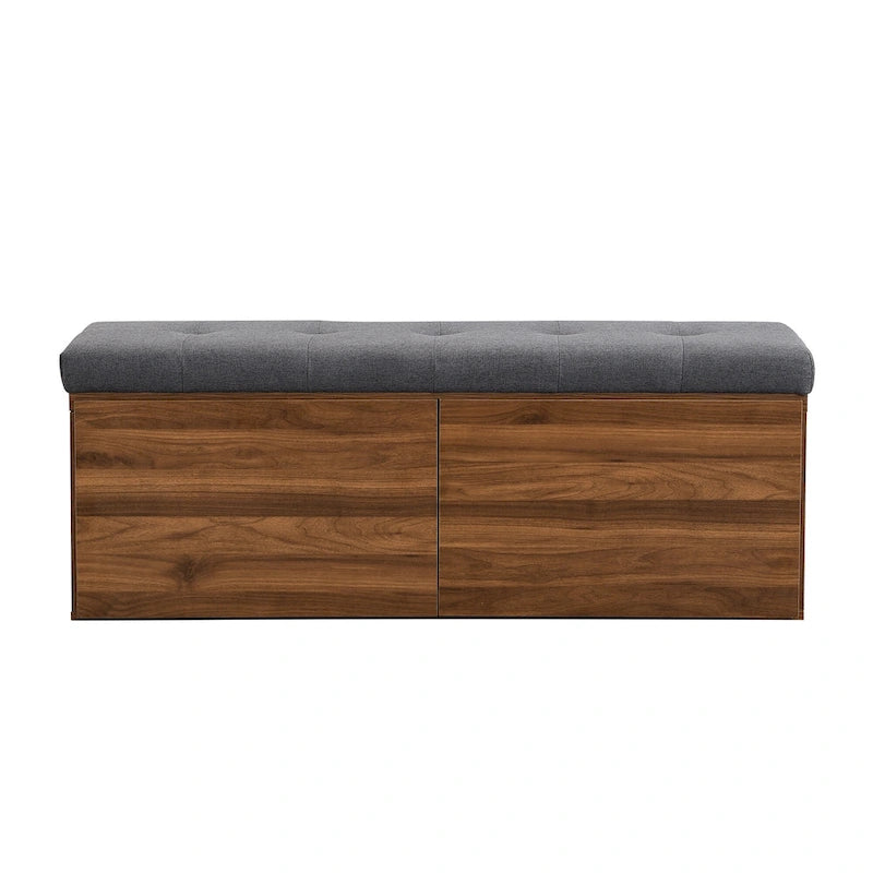 Banc de rangement pour chaussures d'entrée 49 po avec portes doubles et coussin rembourré, Pouf peu encombrant