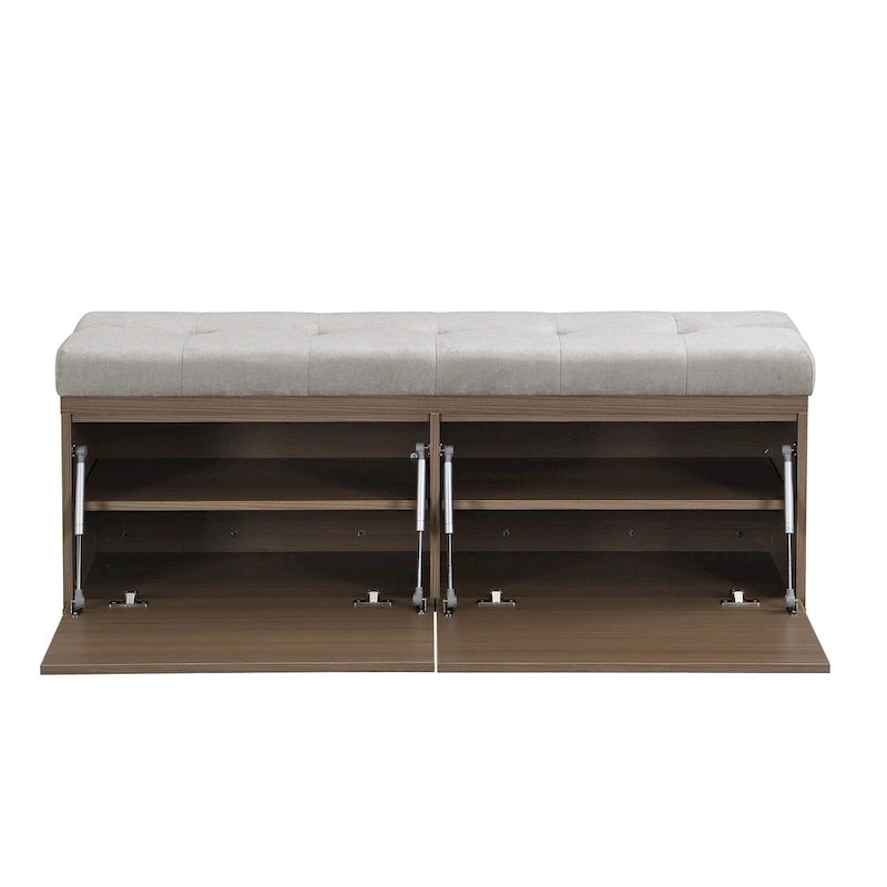 Banc de rangement pour chaussures d'entrée 49 po avec portes doubles et coussin rembourré, Pouf peu encombrant