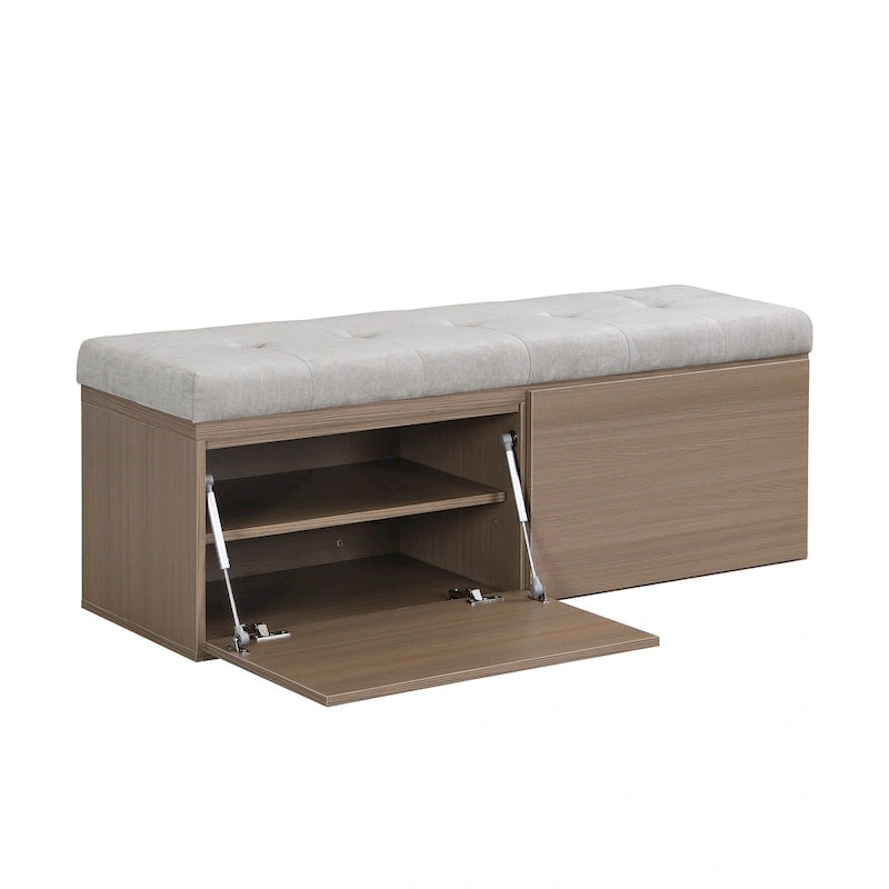 Banc de rangement pour chaussures d'entrée 49 po avec portes doubles et coussin rembourré, Pouf peu encombrant