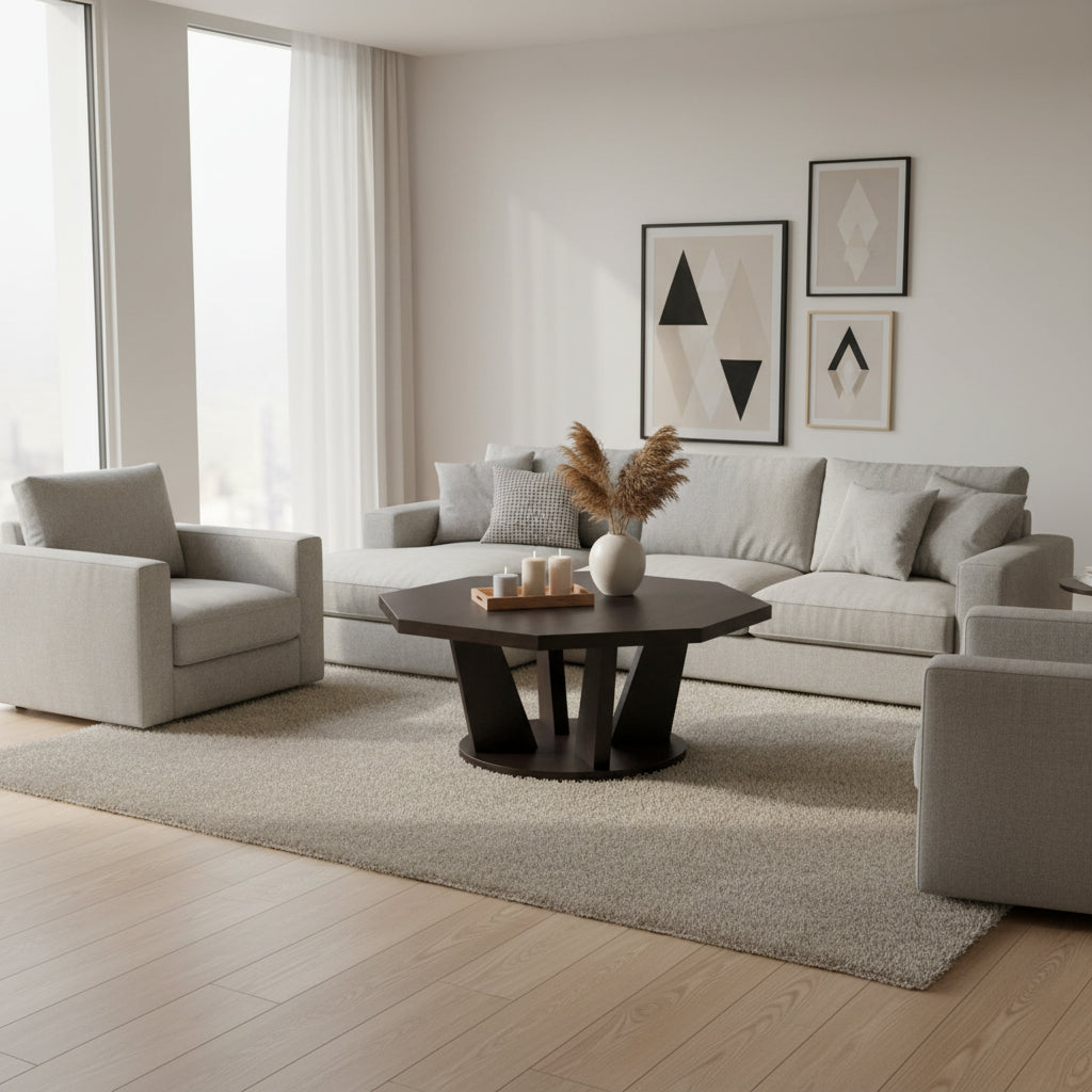 Chloe Cocktail Coffee Table, 40 Inch Octagon Espresso Brown Wood