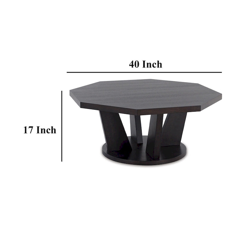 Table basse octogonale en bois 40 pouces – Marron foncé, 40x40x17 po, 15 kg, Salon