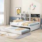 Lit de repos double en pin avec tableau, port USB et lit gigogne