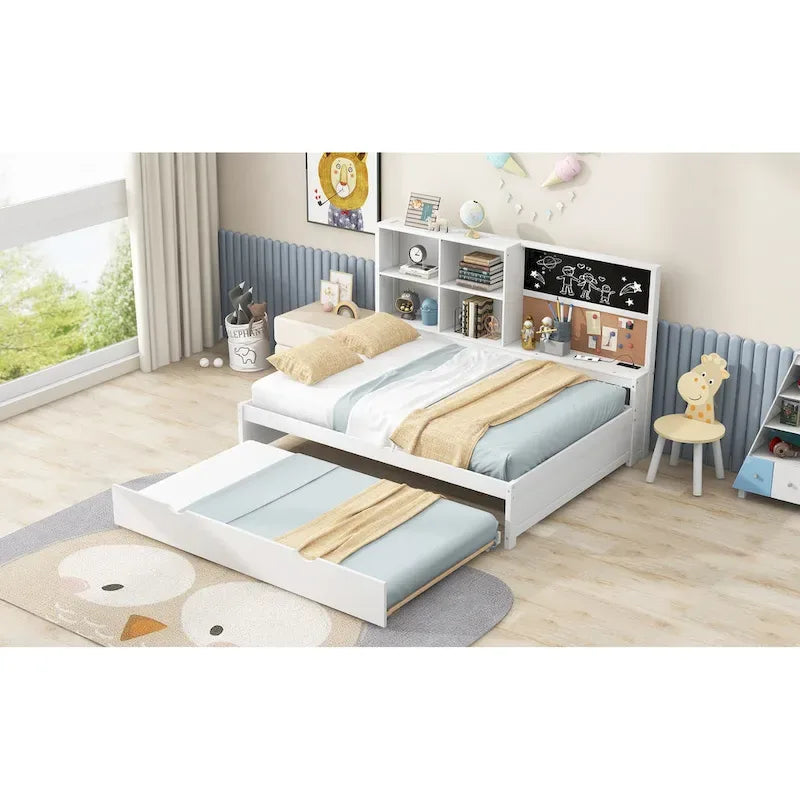 Lit de repos double en pin avec tableau, port USB et lit gigogne