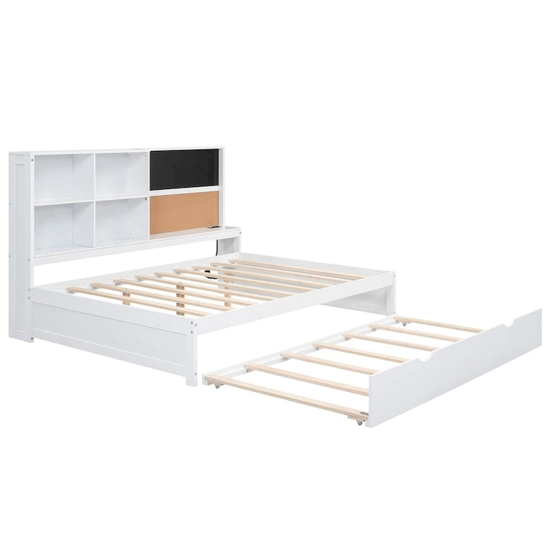 Lit de repos double en pin avec tableau, port USB et lit gigogne