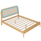 Lit plateforme de rangement en bois Queen size avec lumière LED, tête de lit en rotin