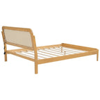 Lit plateforme de rangement en bois Queen size avec lumière LED, tête de lit en rotin