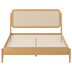 Lit plateforme de rangement en bois Queen size avec lumière LED, tête de lit en rotin