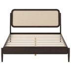 Lit plateforme de rangement en bois Queen size avec lumière LED, tête de lit en rotin