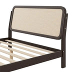 Lit plateforme de rangement en bois Queen size avec lumière LED, tête de lit en rotin