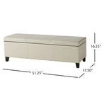 Banc ottoman de rangement Elias, similicuir ivoire détaillé, 129,5 cm