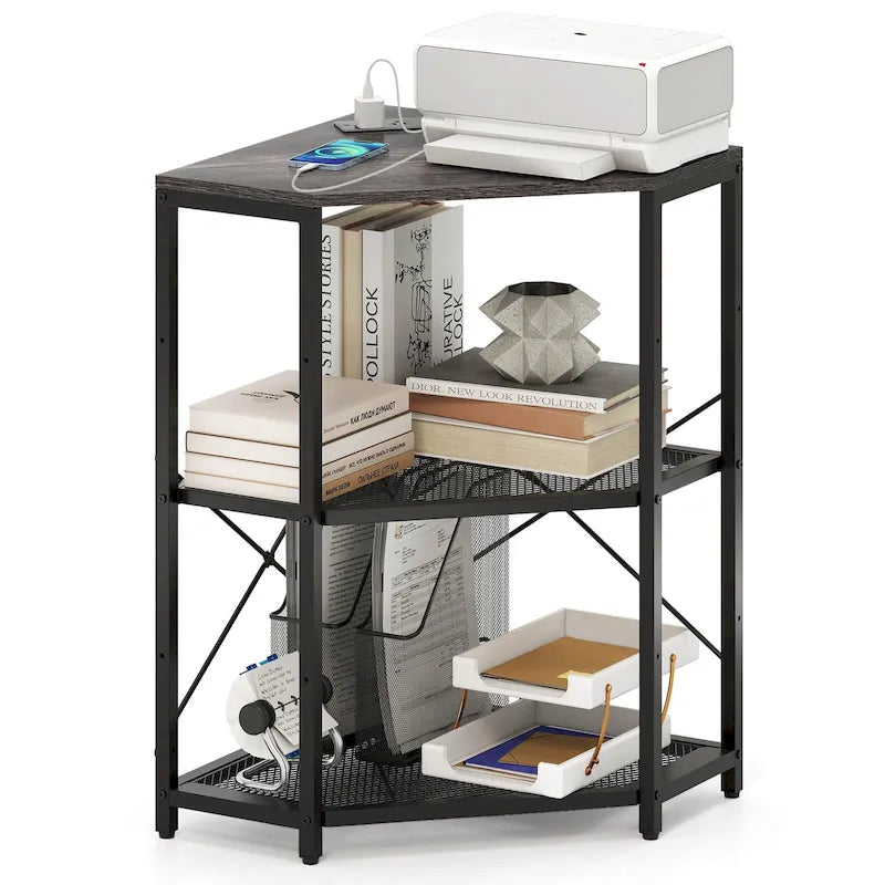 Meuble d'angle pour imprimante avec station de recharge – Noir, 20x20x31 po, Capacité du plateau de 32 kg