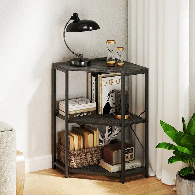 Meuble d'angle pour imprimante avec station de recharge – Noir, 20x20x31 po, Capacité du plateau de 32 kg