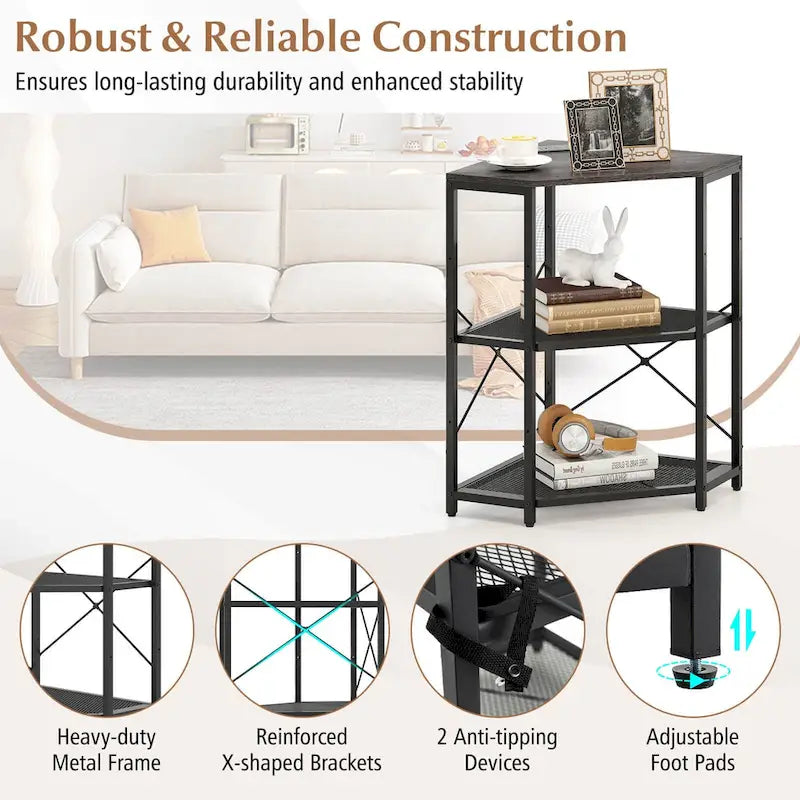 Meuble d'angle pour imprimante avec station de recharge – Noir, 20x20x31 po, Capacité du plateau de 32 kg