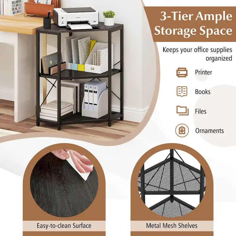 Meuble d'angle pour imprimante avec station de recharge – Noir, 20x20x31 po, Capacité du plateau de 32 kg