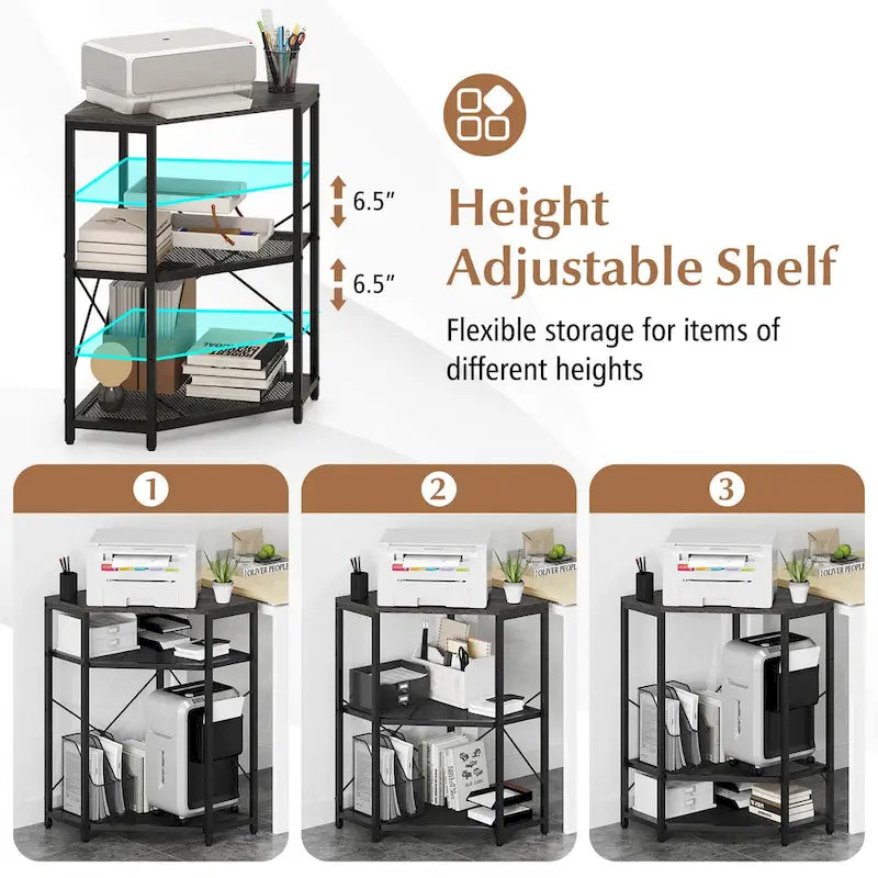 Meuble d'angle pour imprimante avec station de recharge – Noir, 20x20x31 po, Capacité du plateau de 32 kg