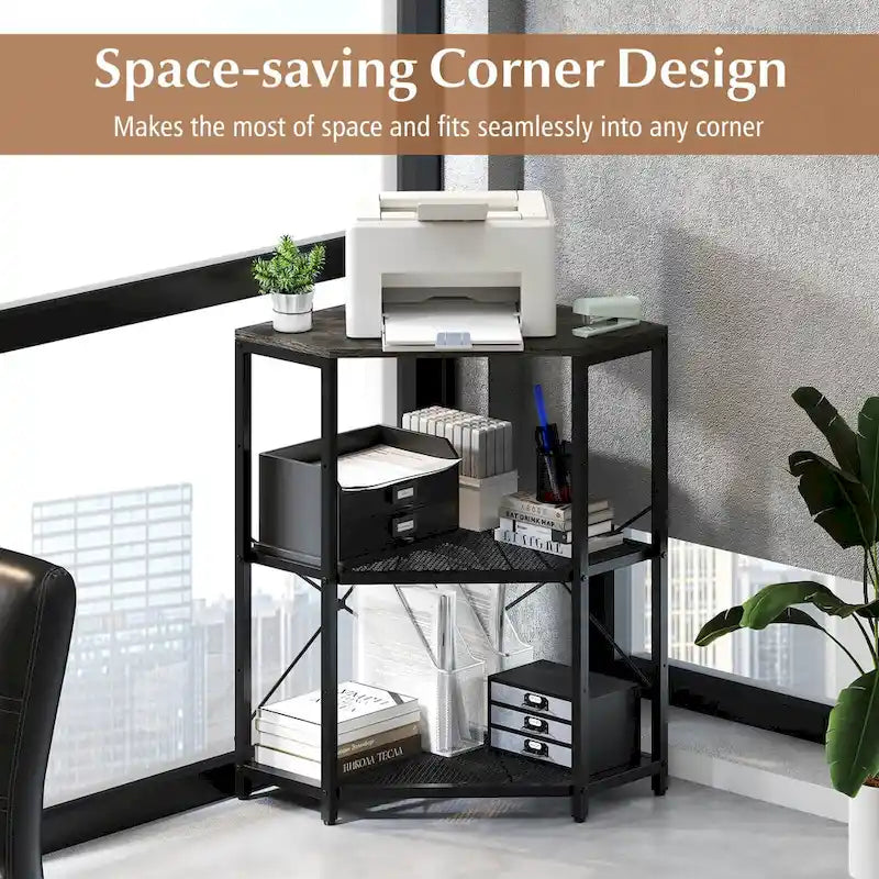 Meuble d'angle pour imprimante avec station de recharge – Noir, 20x20x31 po, Capacité du plateau de 32 kg