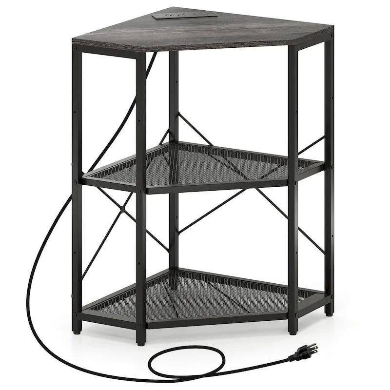 Meuble d'angle pour imprimante avec station de recharge – Noir, 20x20x31 po, Capacité du plateau de 32 kg