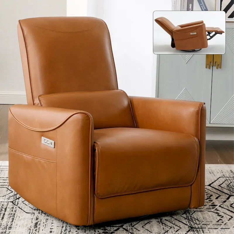 Fauteuil inclinable électrique ergonomique marron avec pivotant à 270°, ports de charge USB et Type-C, et support lombaire