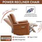 Fauteuil inclinable électrique ergonomique marron avec pivotant à 270°, ports de charge USB et Type-C, et support lombaire