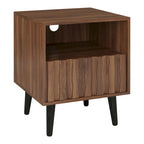 Table de chevet moderne du milieu du siècle, table d'appoint cannelée avec tiroir et rangement ouvert