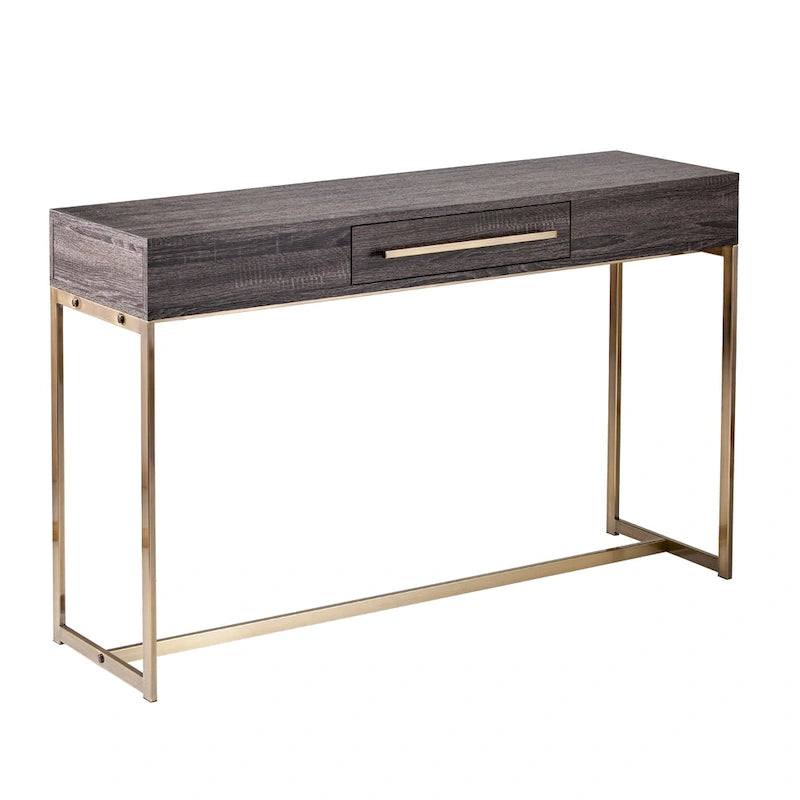 Console de rangement transitoire en bois – Chêne noir/Laiton antique, MDF, 47,75x15x29,5 po