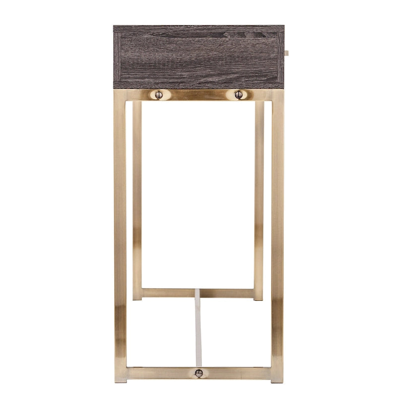 Console de rangement transitoire en bois – Chêne noir/Laiton antique, MDF, 47,75x15x29,5 po