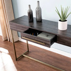 Console de rangement transitoire en bois – Chêne noir/Laiton antique, MDF, 47,75x15x29,5 po