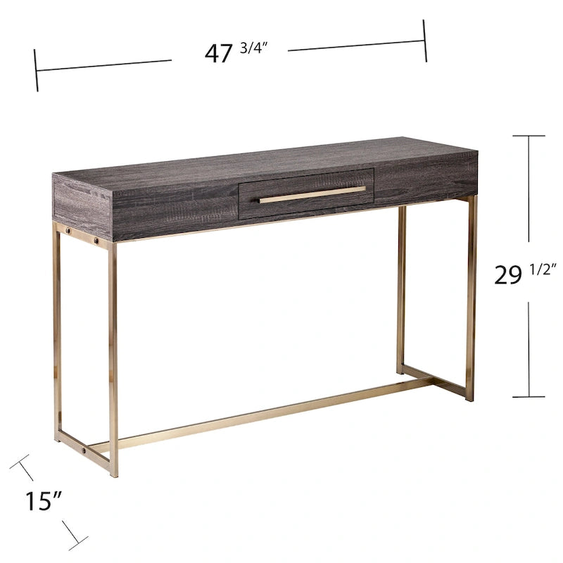Console de rangement transitoire en bois – Chêne noir/Laiton antique, MDF, 47,75x15x29,5 po