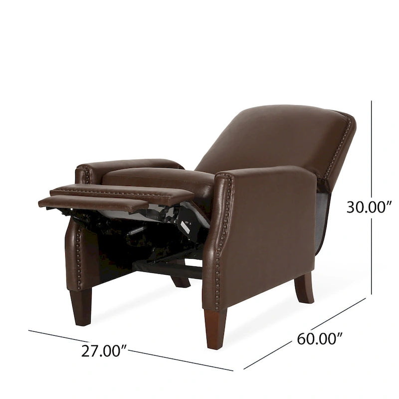 Fauteuil inclinable à pousser avec garniture cloutée et cadre en bois – 85,7 x 68,6 x 99 cm, capacité de 136 kg