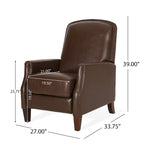 Fauteuil inclinable à pousser avec garniture cloutée et cadre en bois – 85,7 x 68,6 x 99 cm, capacité de 136 kg