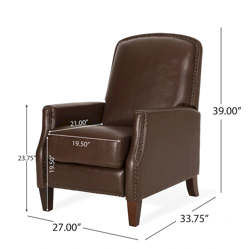 Fauteuil inclinable à pousser avec garniture cloutée et cadre en bois – 85,7 x 68,6 x 99 cm, capacité de 136 kg