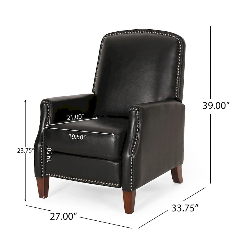 Fauteuil inclinable à pousser avec garniture cloutée et cadre en bois – 85,7 x 68,6 x 99 cm, capacité de 136 kg