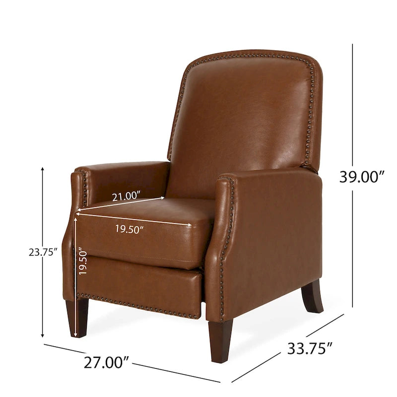 Fauteuil inclinable à pousser avec garniture cloutée et cadre en bois – 85,7 x 68,6 x 99 cm, capacité de 136 kg