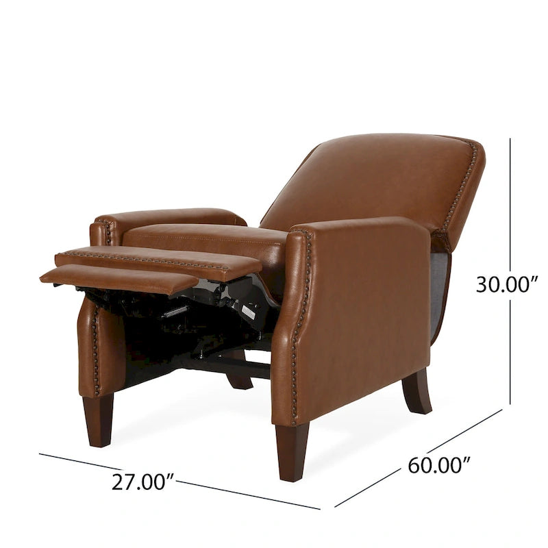 Fauteuil inclinable à pousser avec garniture cloutée et cadre en bois – 85,7 x 68,6 x 99 cm, capacité de 136 kg