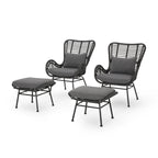 Salon de jardin en osier avec ottomans – Style bohème moderne, gris/brun clair, résistant aux intempéries