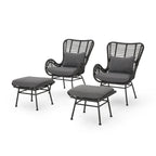 Salon de jardin en osier avec ottomans – Style bohème moderne, gris/brun clair, résistant aux intempéries
