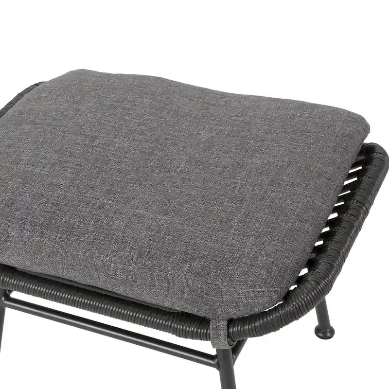Salon de jardin en osier avec ottomans – Style bohème moderne, gris/brun clair, résistant aux intempéries