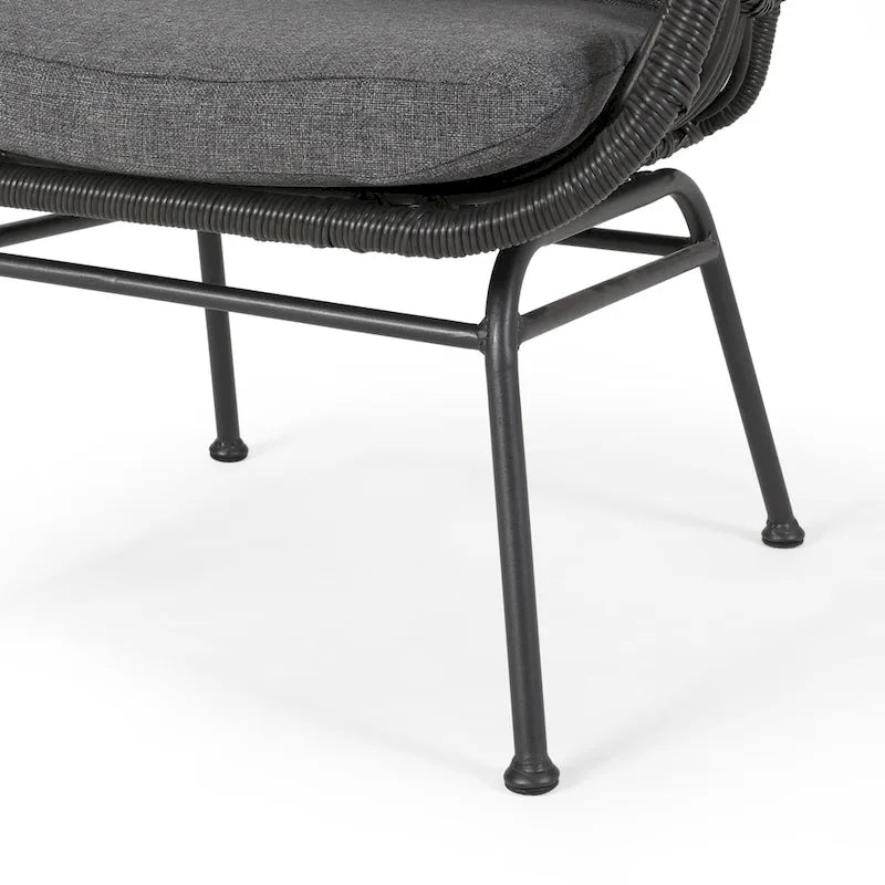 Salon de jardin en osier avec ottomans – Style bohème moderne, gris/brun clair, résistant aux intempéries