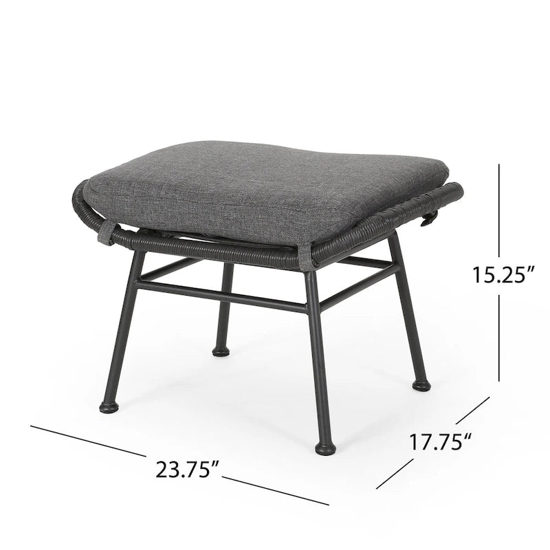 Salon de jardin en osier avec ottomans – Style bohème moderne, gris/brun clair, résistant aux intempéries