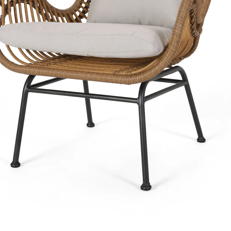 Salon de jardin en osier avec ottomans – Style bohème moderne, gris/brun clair, résistant aux intempéries