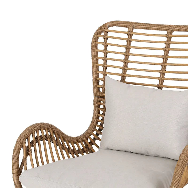 Salon de jardin en osier avec ottomans – Style bohème moderne, gris/brun clair, résistant aux intempéries