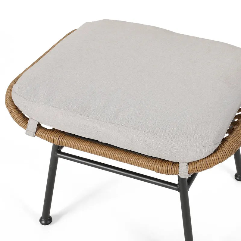 Salon de jardin en osier avec ottomans – Style bohème moderne, gris/brun clair, résistant aux intempéries